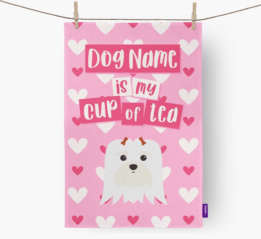 '{dogsName} is my cup of tea' Dish Towel with {breedFullName} Icon