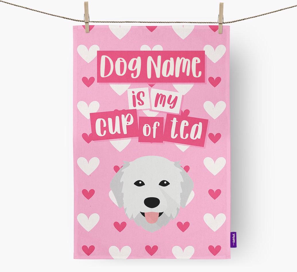 '{dogsName} is my cup of tea' Dish Towel with {breedFullName} Icon