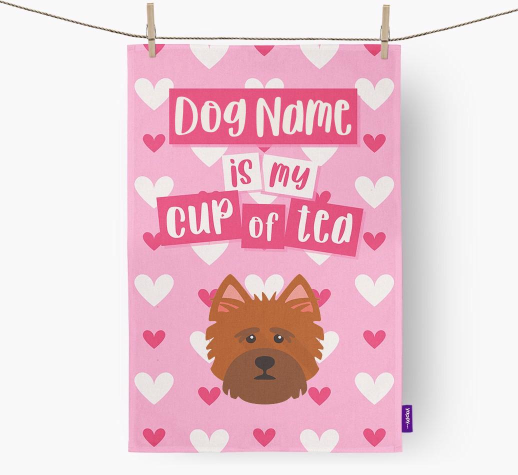 '{dogsName} is my cup of tea' Dish Towel with {breedFullName} Icon