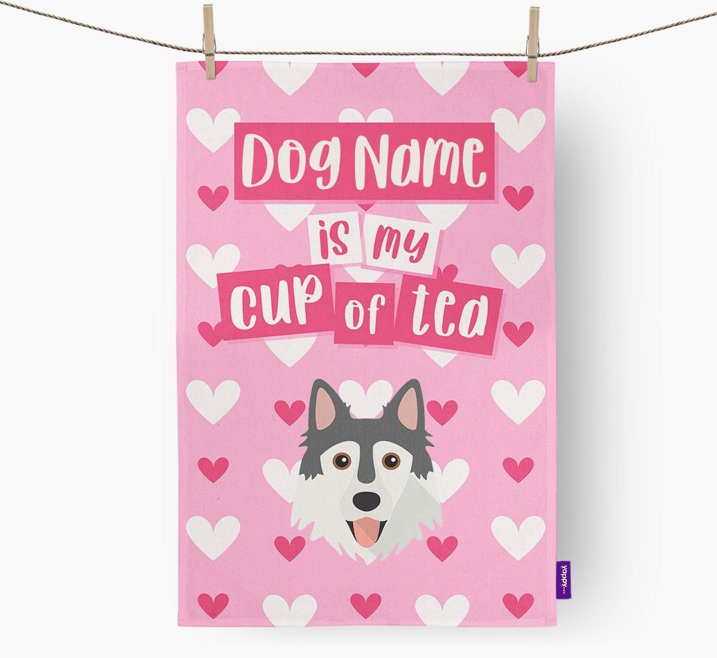 '{dogsName} is my cup of tea' Dish Towel with {breedFullName} Icon