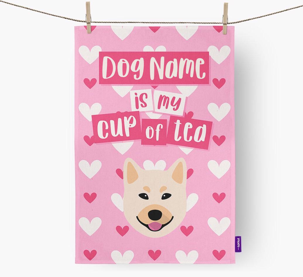 '{dogsName} is my cup of tea' Dish Towel with {breedFullName} Icon
