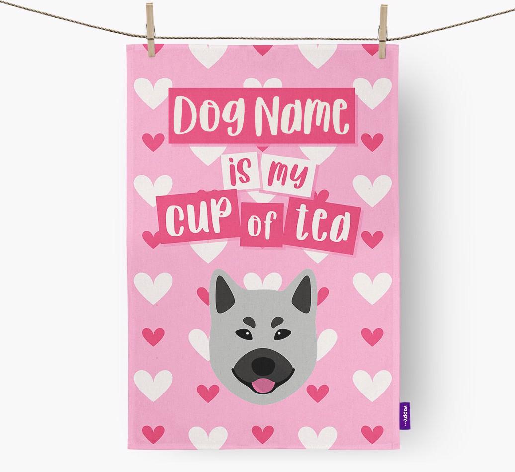 '{dogsName} is my cup of tea' Dish Towel with {breedFullName} Icon