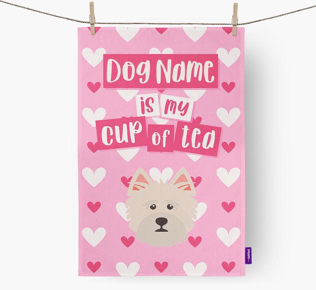'{dogsName} is my cup of tea' Dish Towel with {breedFullName} Icon