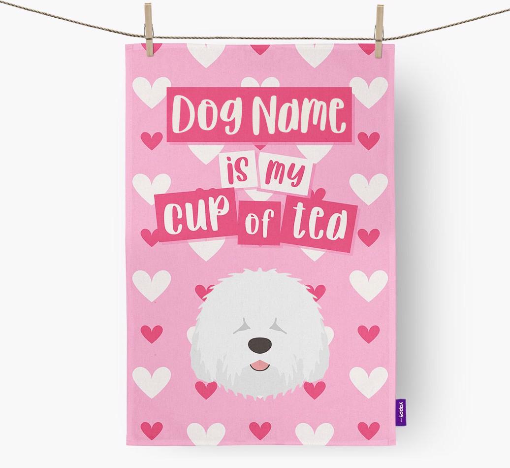'{dogsName} is my cup of tea' Dish Towel with {breedFullName} Icon