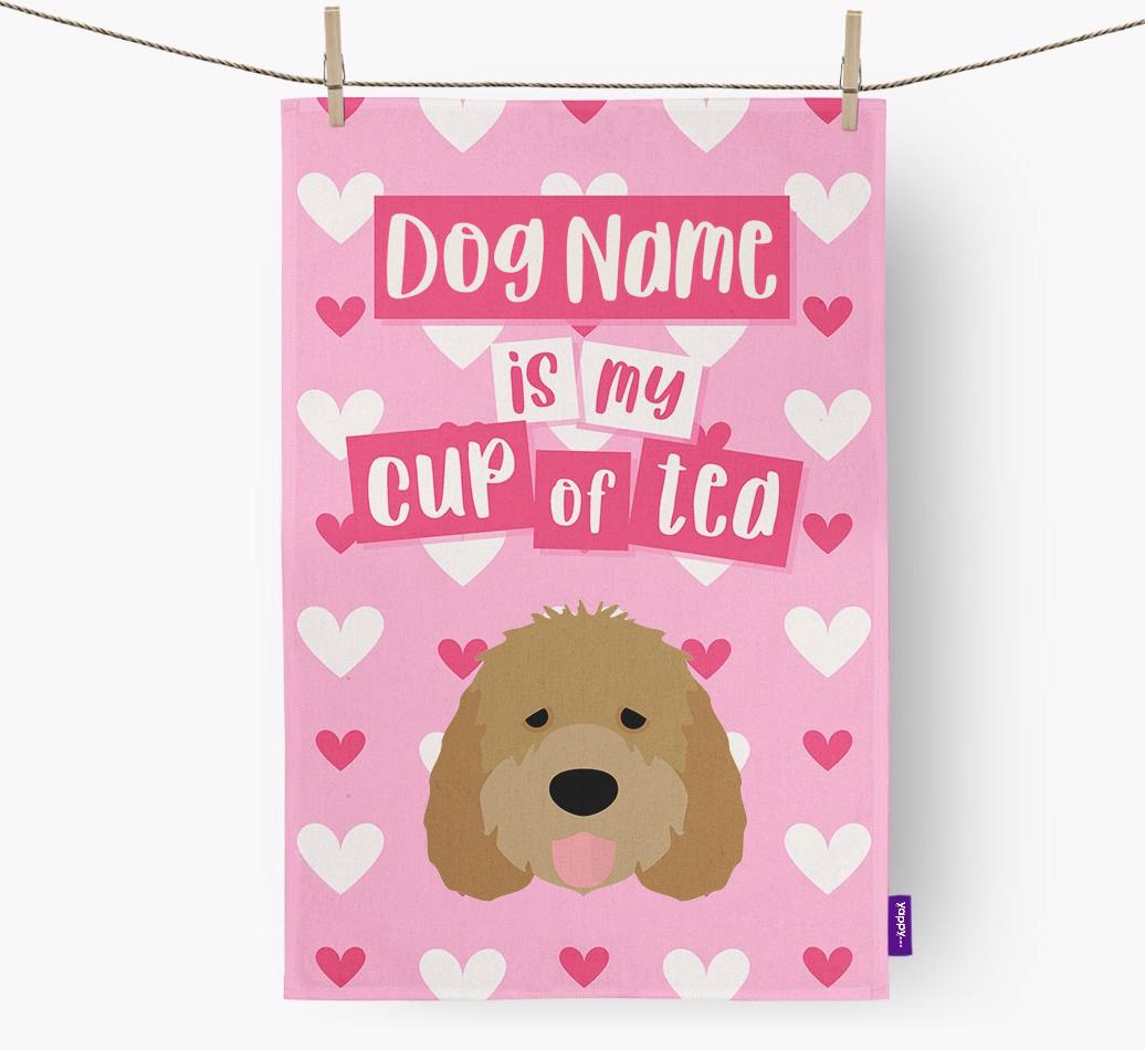 '{dogsName} is my cup of tea' Dish Towel with {breedFullName} Icon