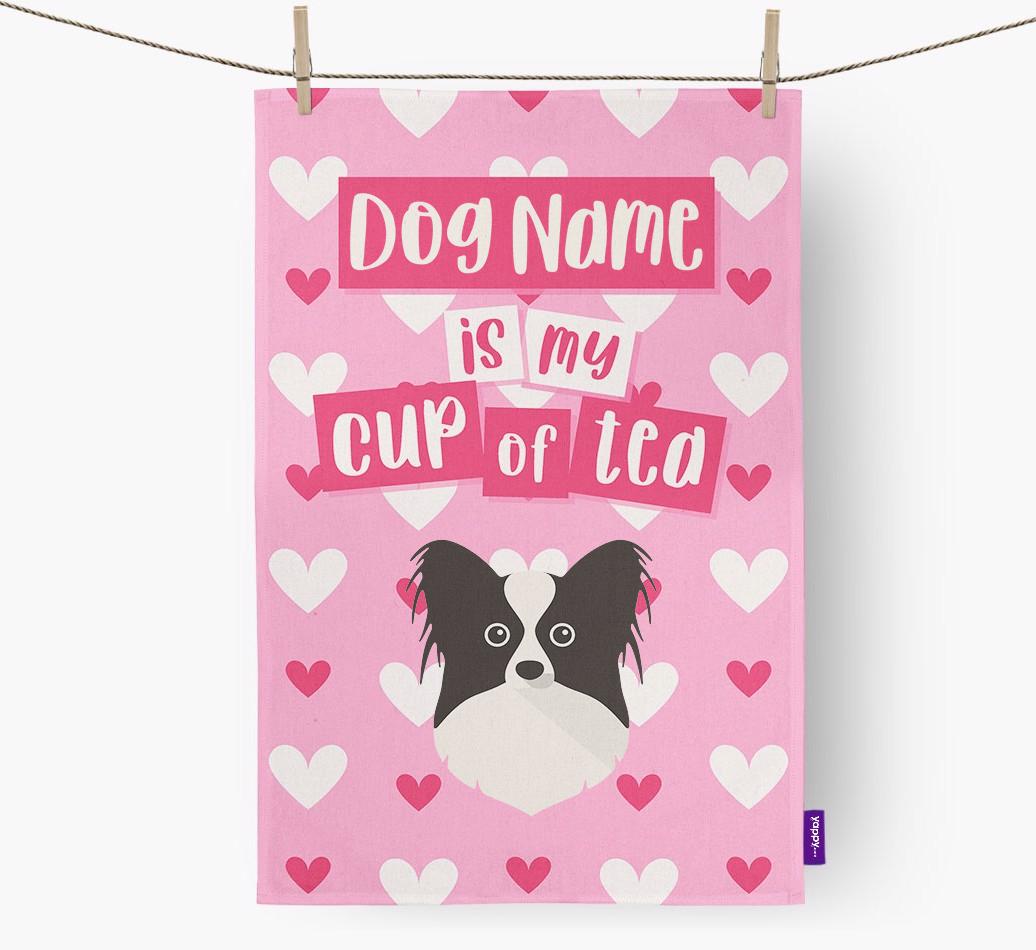 '{dogsName} is my cup of tea' Dish Towel with {breedFullName} Icon