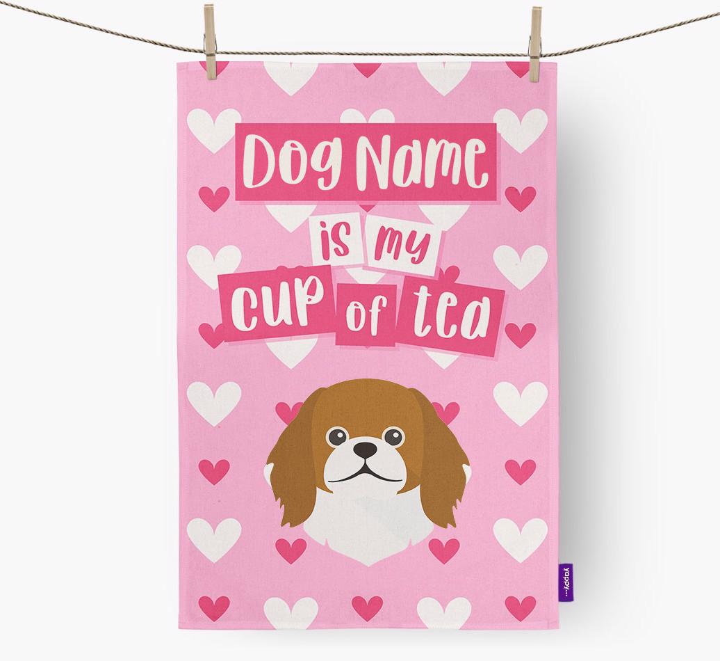 '{dogsName} is my cup of tea' Dish Towel with {breedFullName} Icon