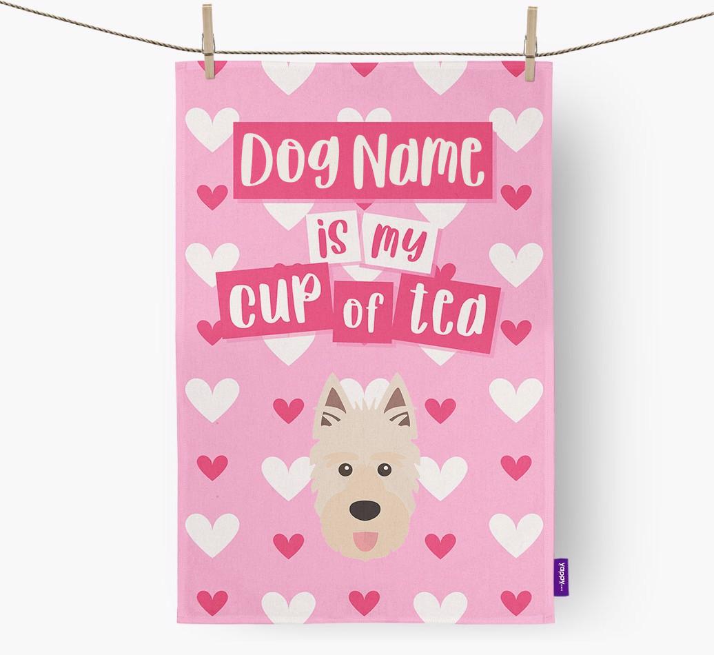 '{dogsName} is my cup of tea' Dish Towel with {breedFullName} Icon