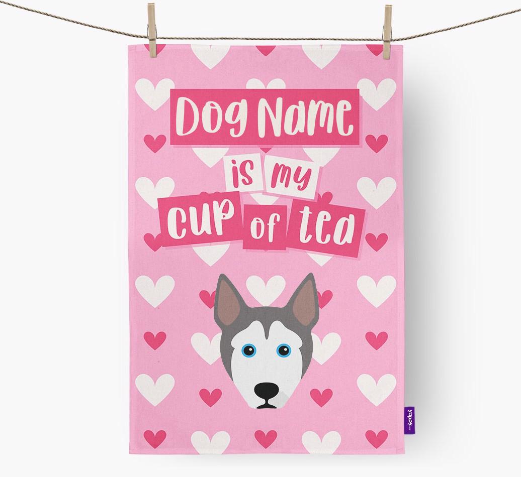 '{dogsName} is my cup of tea' Dish Towel with {breedFullName} Icon