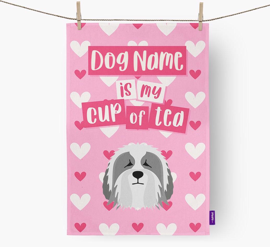 '{dogsName} is my cup of tea' Dish Towel with {breedFullName} Icon