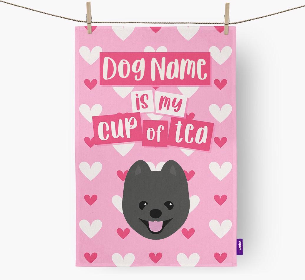 '{dogsName} is my cup of tea' Dish Towel with {breedFullName} Icon
