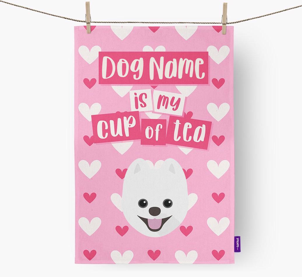 '{dogsName} is my cup of tea' Dish Towel with {breedFullName} Icon