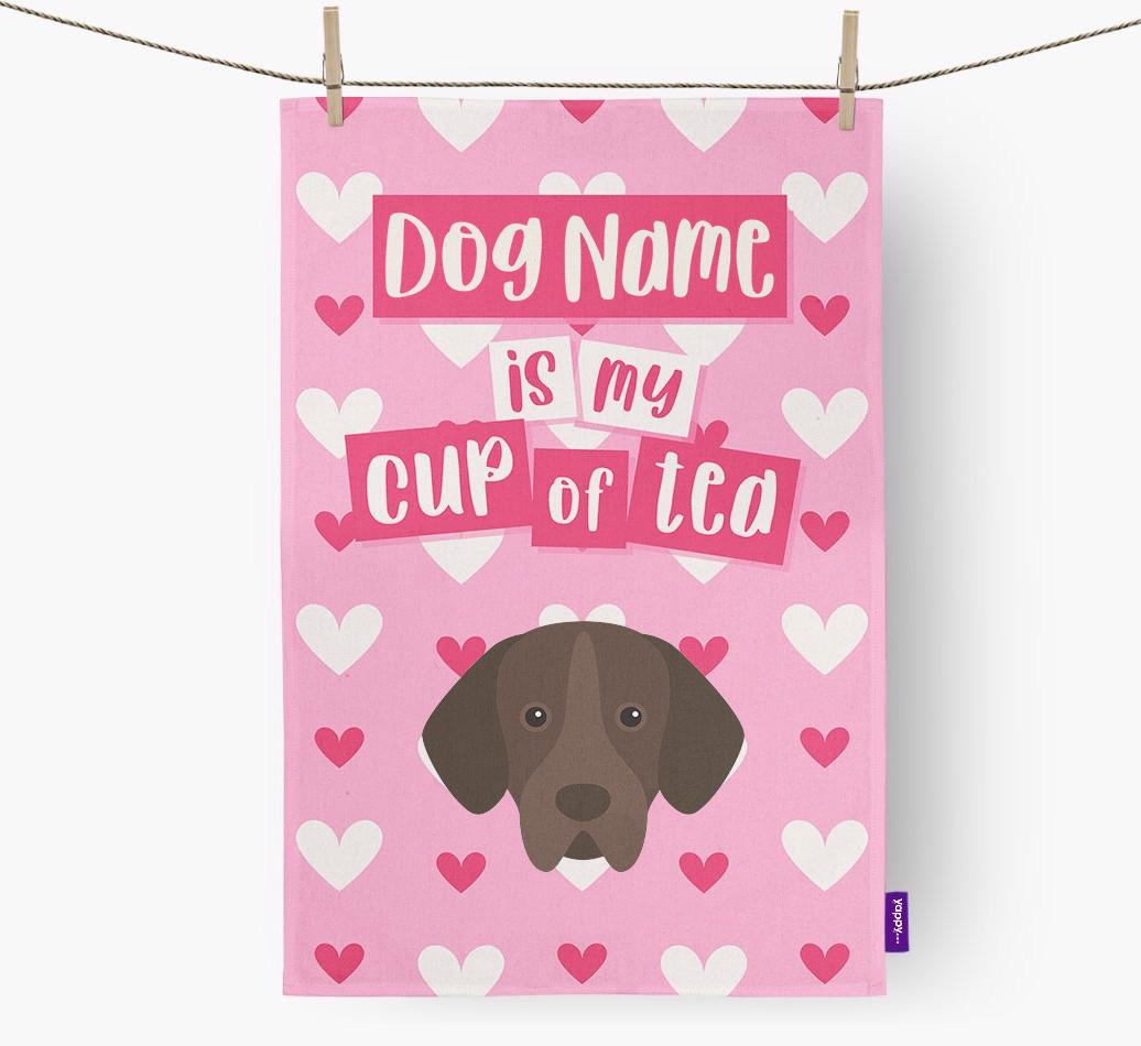 '{dogsName} is my cup of tea' Dish Towel with {breedFullName} Icon