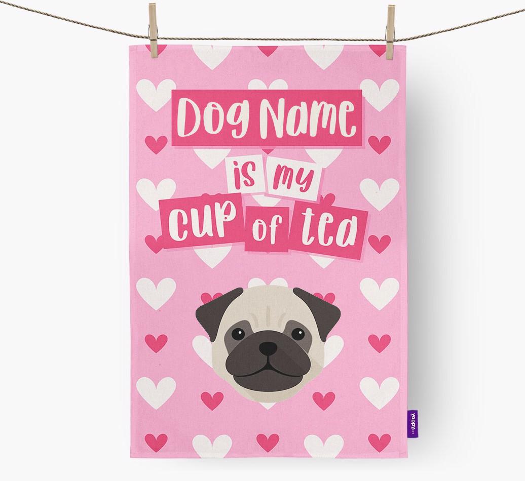 '{dogsName} is my cup of tea' Dish Towel with {breedFullName} Icon