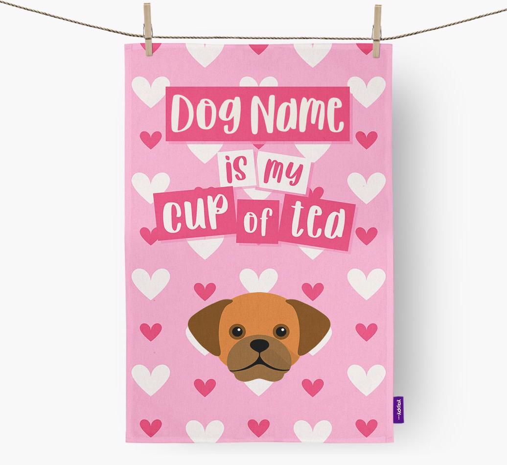 '{dogsName} is my cup of tea' Dish Towel with {breedFullName} Icon