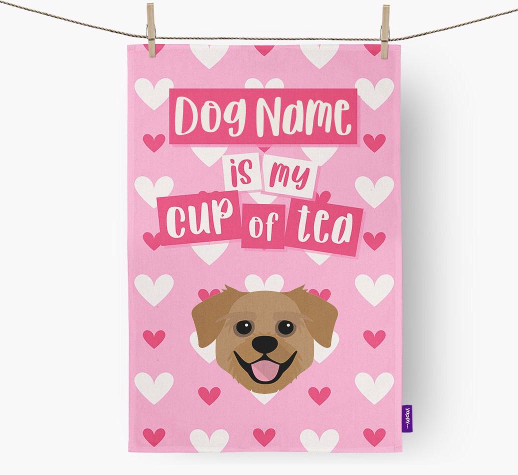 '{dogsName} is my cup of tea' Dish Towel with {breedFullName} Icon