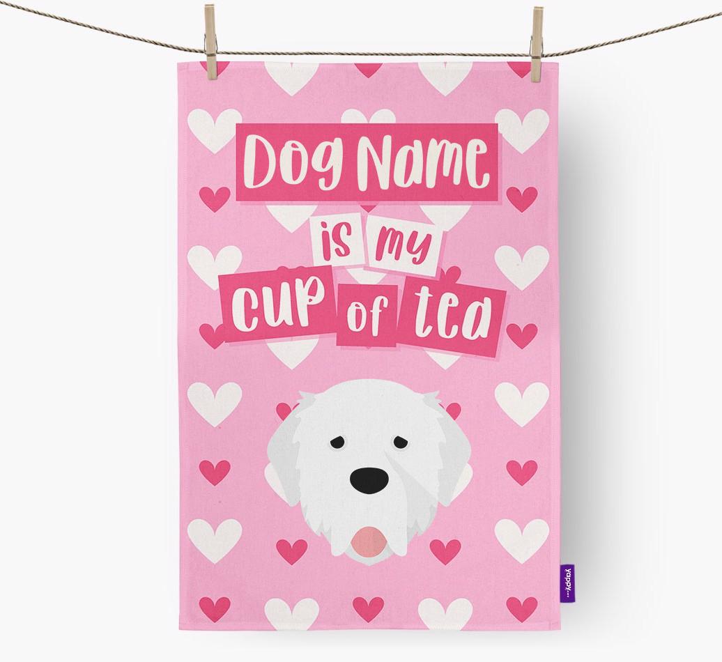 '{dogsName} is my cup of tea' Dish Towel with {breedFullName} Icon