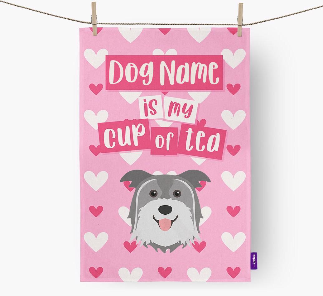 '{dogsName} is my cup of tea' Dish Towel with {breedFullName} Icon