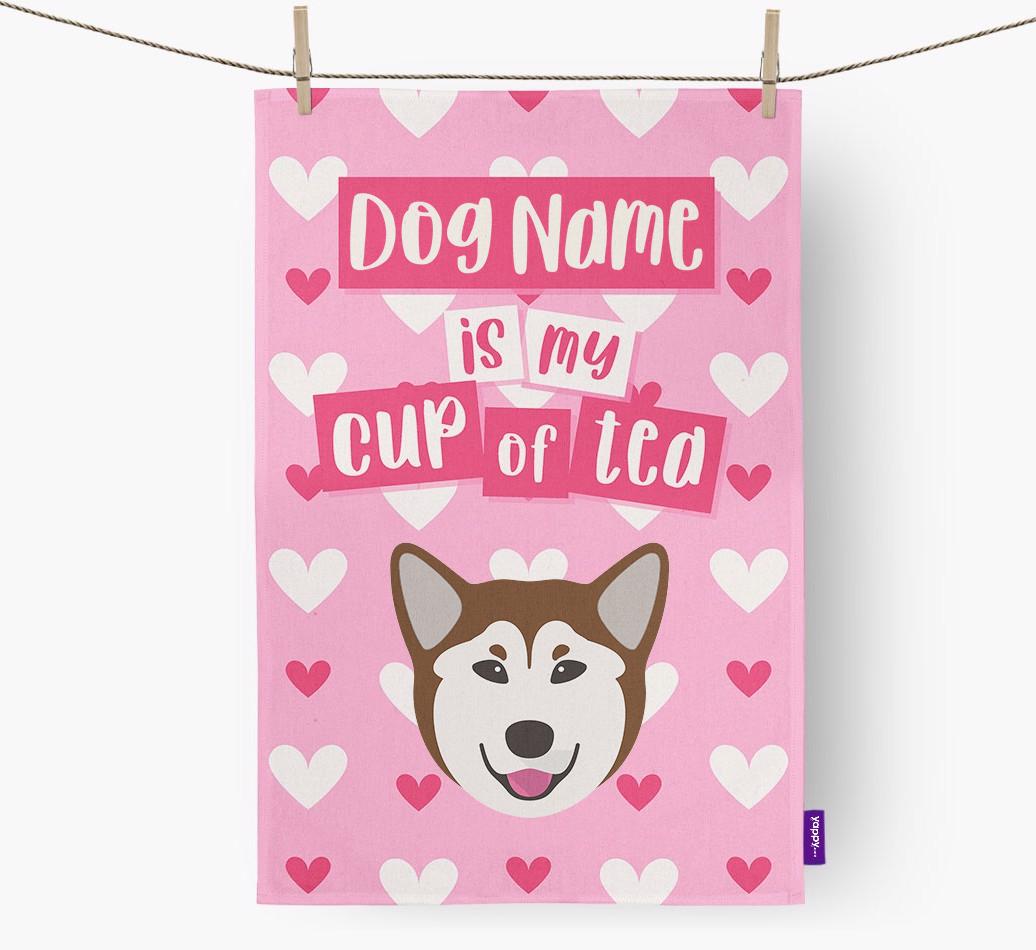 '{dogsName} is my cup of tea' Dish Towel with {breedFullName} Icon