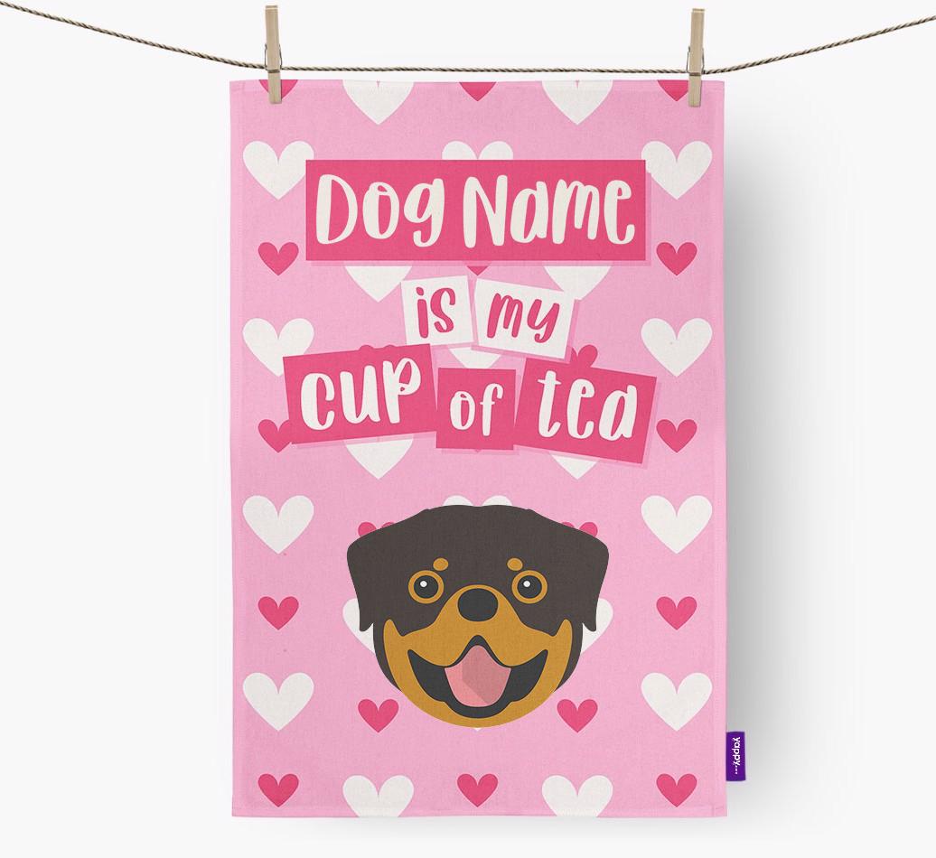 '{dogsName} is my cup of tea' Dish Towel with {breedFullName} Icon