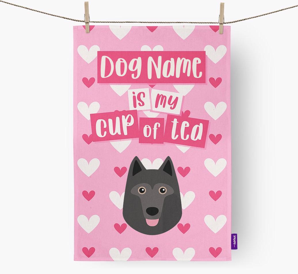'{dogsName} is my cup of tea' Dish Towel with {breedFullName} Icon