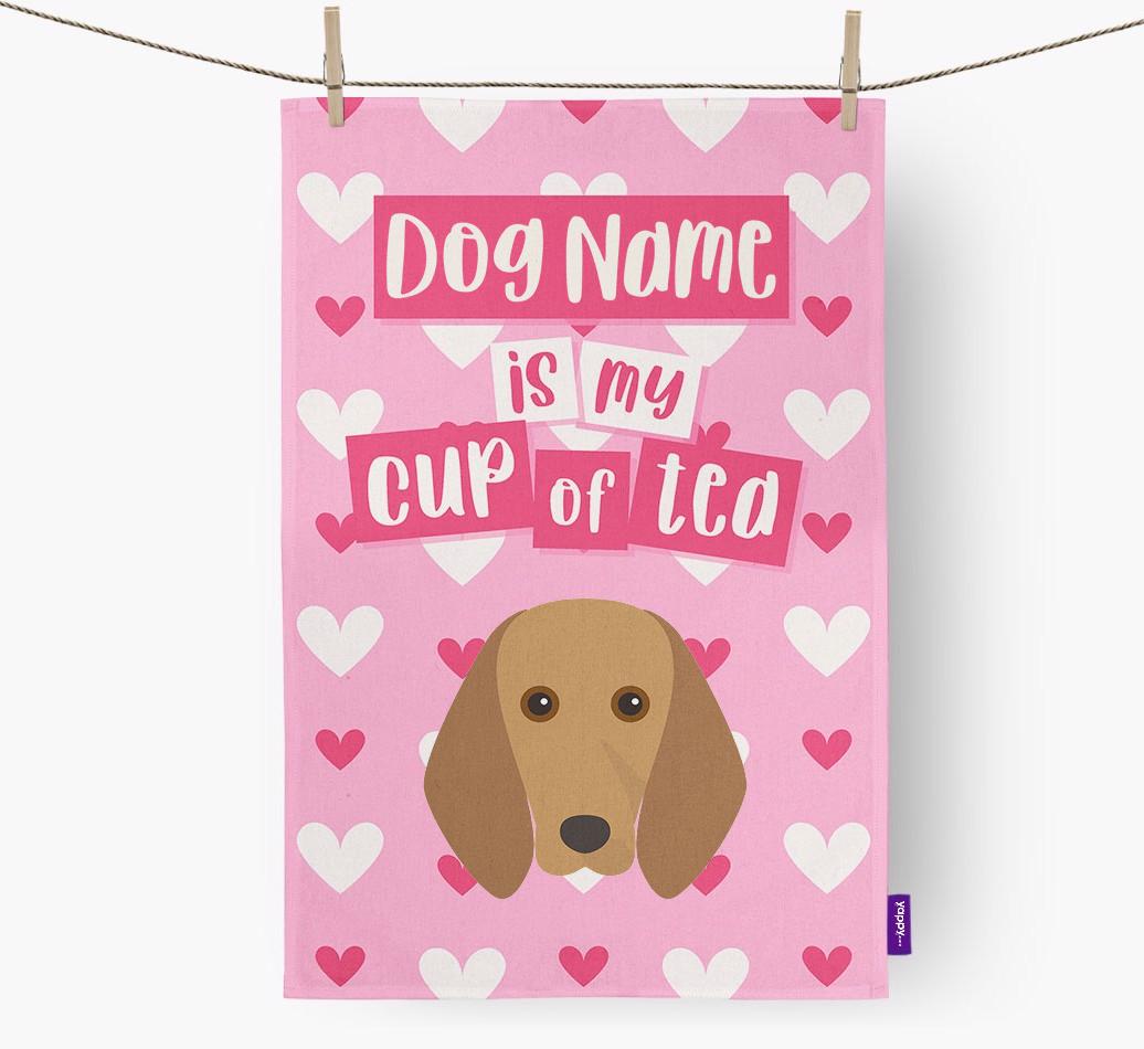 '{dogsName} is my cup of tea' Dish Towel with {breedFullName} Icon