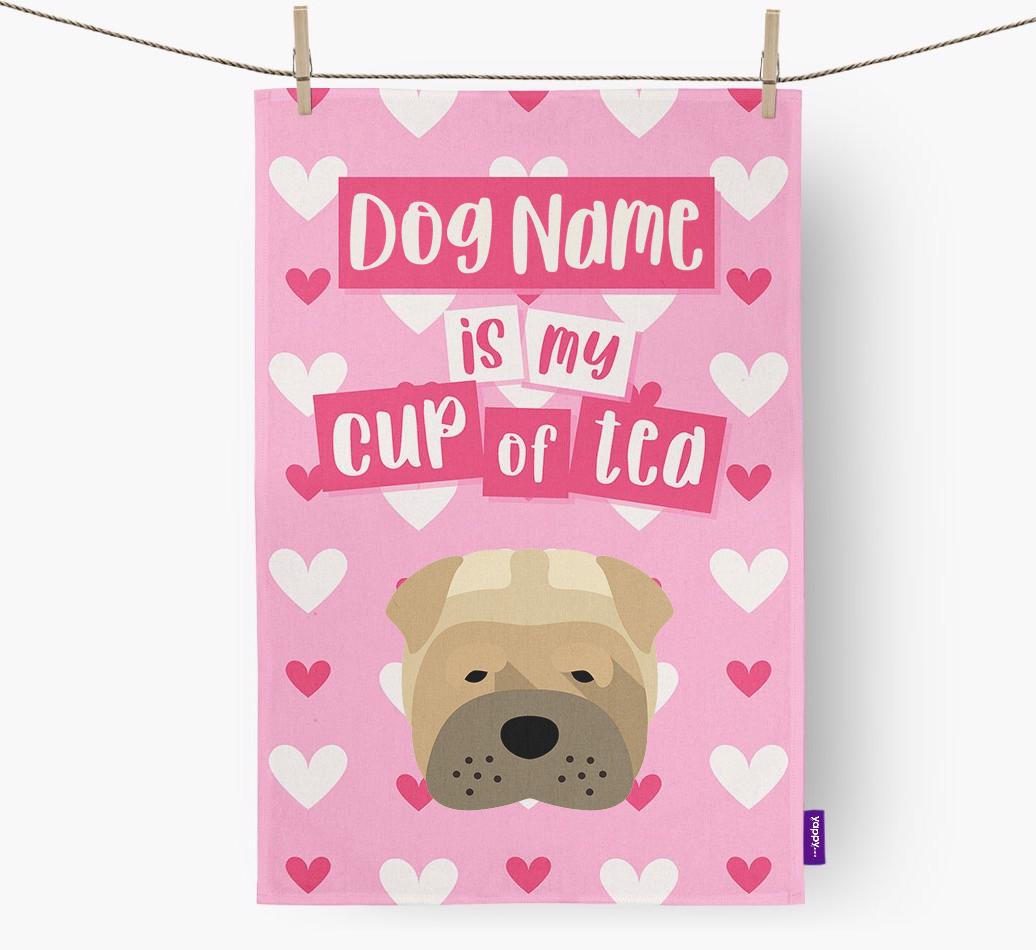 '{dogsName} is my cup of tea' Dish Towel with {breedFullName} Icon