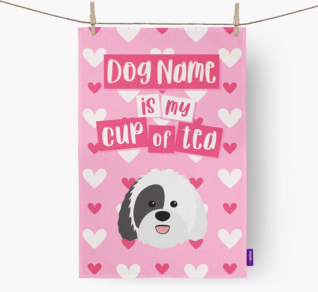 '{dogsName} is my cup of tea' Dish Towel with {breedFullName} Icon