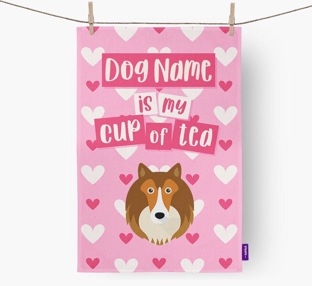 '{dogsName} is my cup of tea' Dish Towel with {breedFullName} Icon