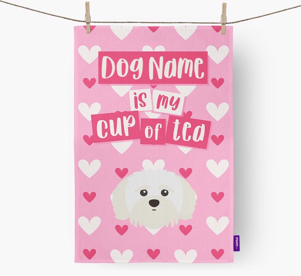 '{dogsName} is my cup of tea' Dish Towel with {breedFullName} Icon