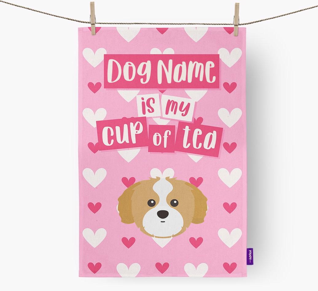'{dogsName} is my cup of tea' Dish Towel with {breedFullName} Icon