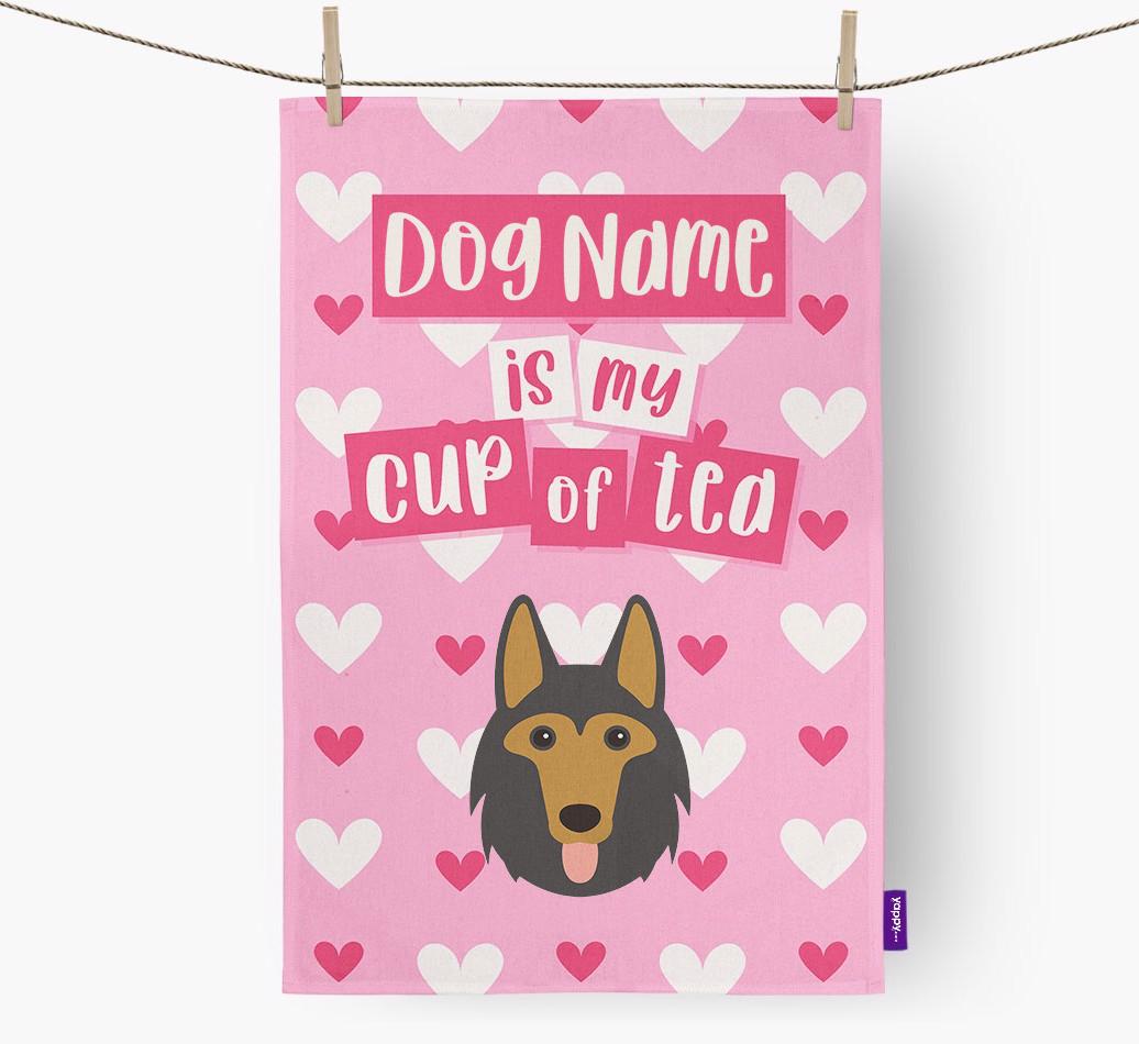 '{dogsName} is my cup of tea' Dish Towel with {breedFullName} Icon