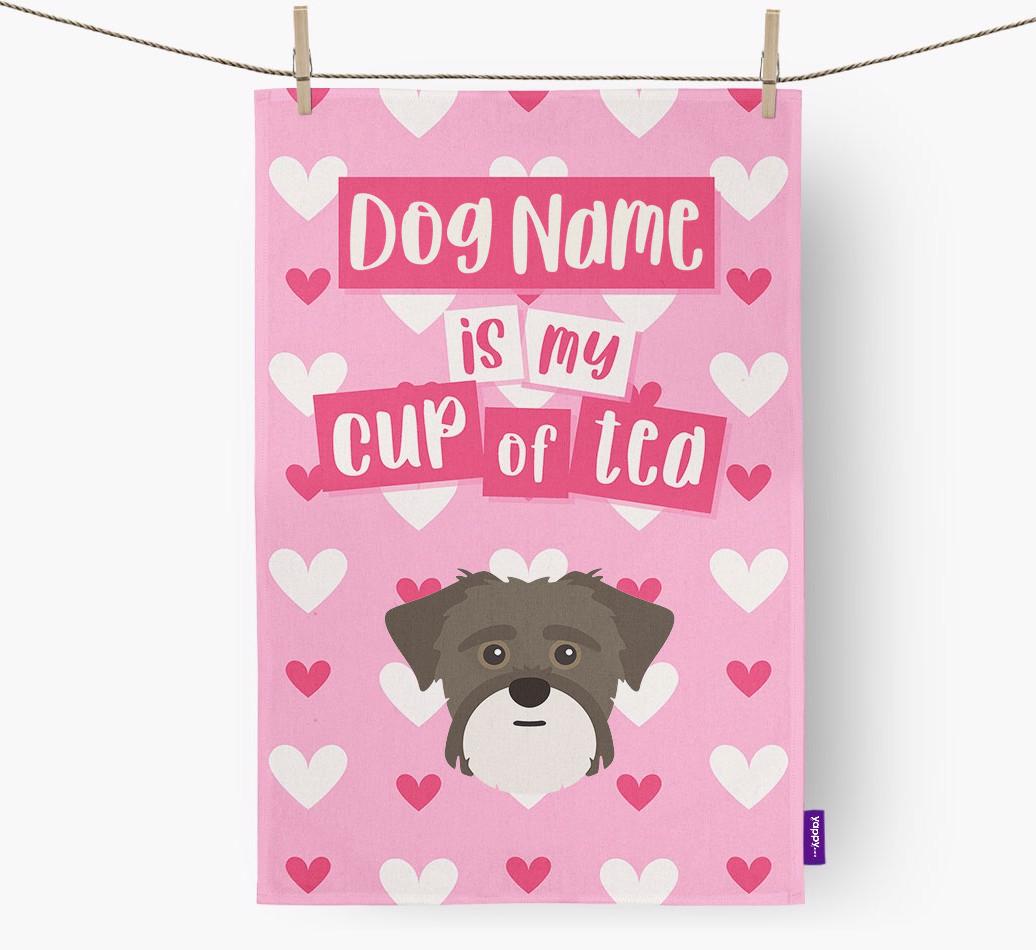 '{dogsName} is my cup of tea' Dish Towel with {breedFullName} Icon