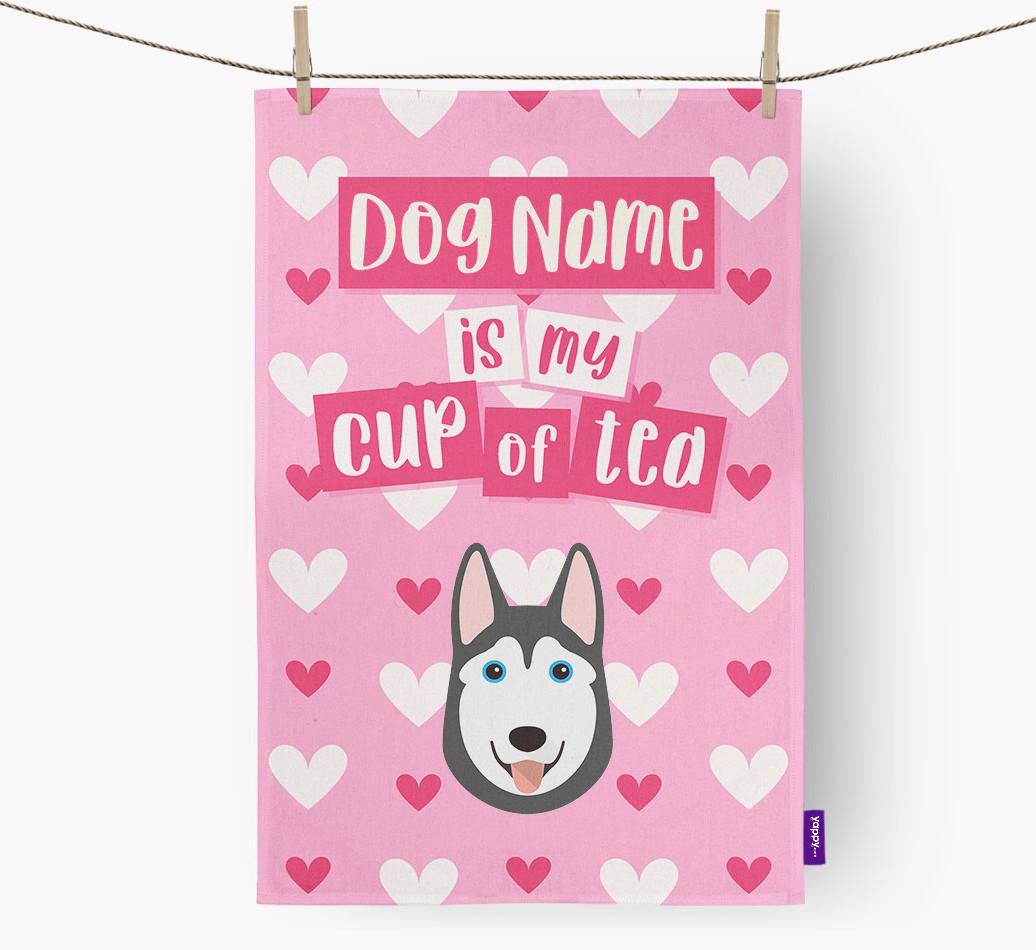'{dogsName} is my cup of tea' Dish Towel with {breedFullName} Icon