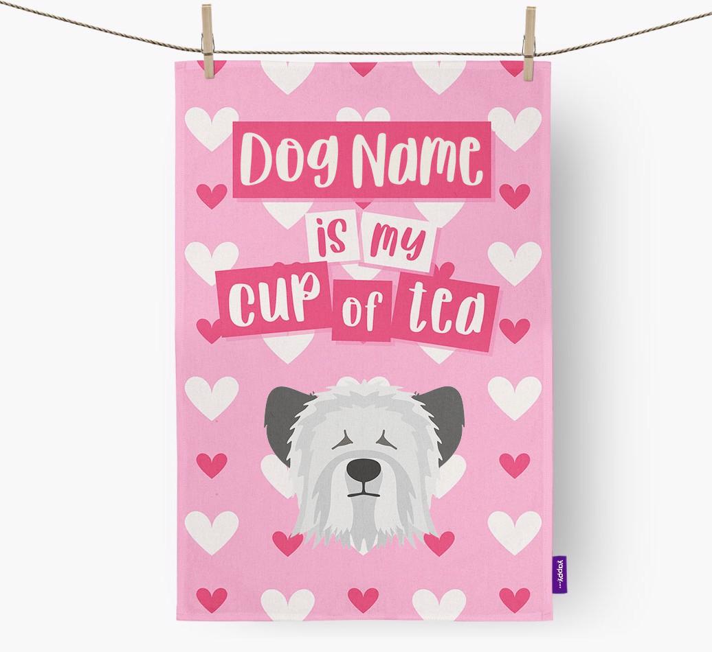 '{dogsName} is my cup of tea' Dish Towel with {breedFullName} Icon