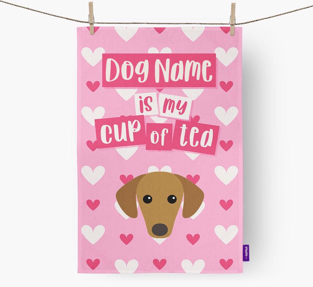 '{dogsName} is my cup of tea' Dish Towel with {breedFullName} Icon
