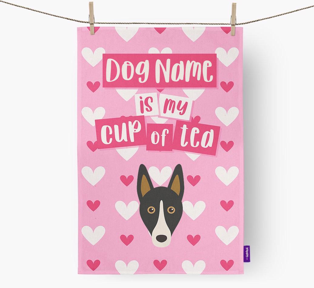 '{dogsName} is my cup of tea' Dish Towel with {breedFullName} Icon
