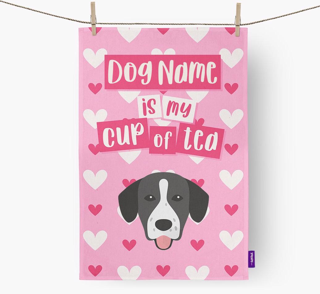 '{dogsName} is my cup of tea' Dish Towel with {breedFullName} Icon