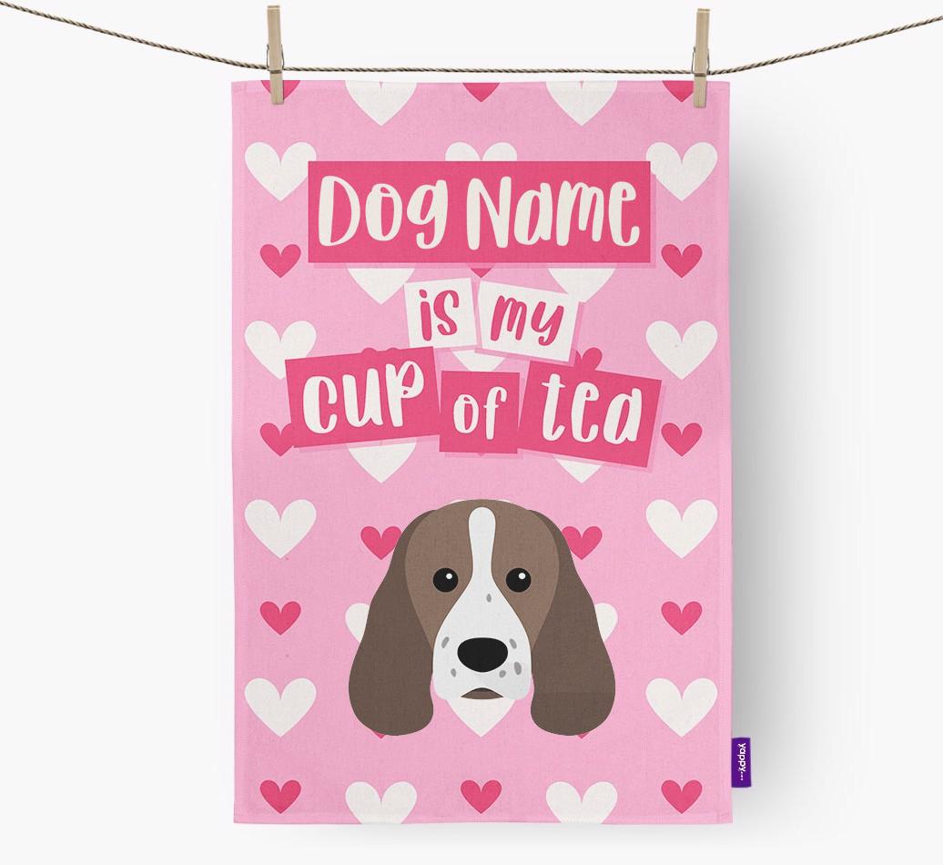 '{dogsName} is my cup of tea' Dish Towel with {breedFullName} Icon
