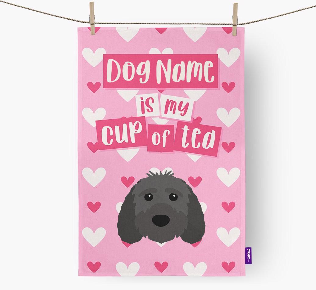 '{dogsName} is my cup of tea' Dish Towel with {breedFullName} Icon