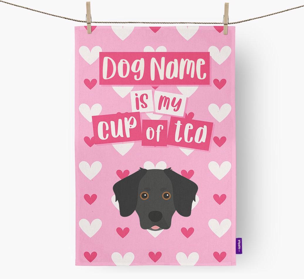 '{dogsName} is my cup of tea' Dish Towel with {breedFullName} Icon