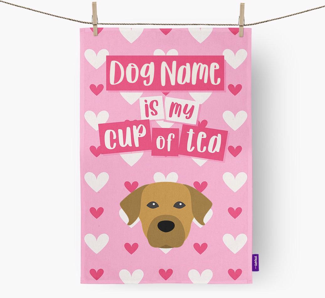 '{dogsName} is my cup of tea' Dish Towel with {breedFullName} Icon