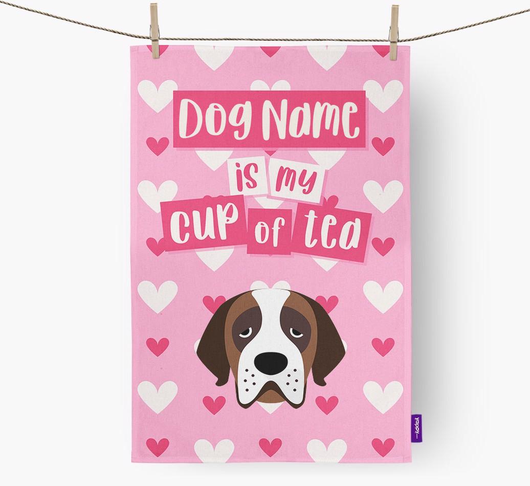 '{dogsName} is my cup of tea' Dish Towel with {breedFullName} Icon