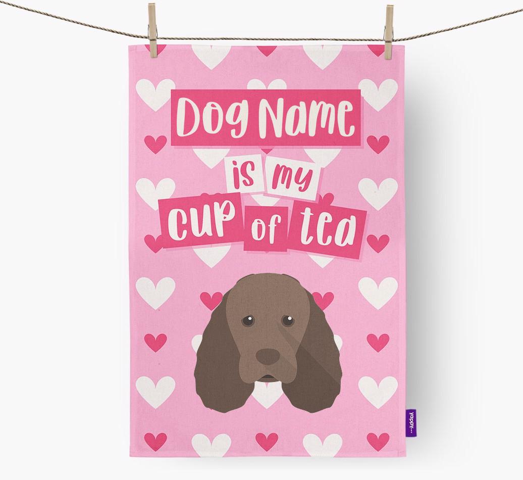 '{dogsName} is my cup of tea' Dish Towel with {breedFullName} Icon