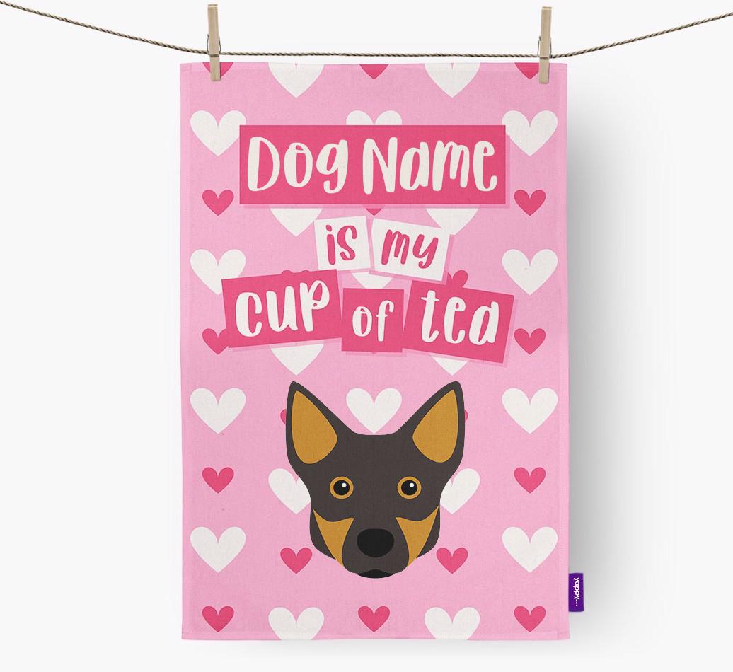 '{dogsName} is my cup of tea' Dish Towel with {breedFullName} Icon