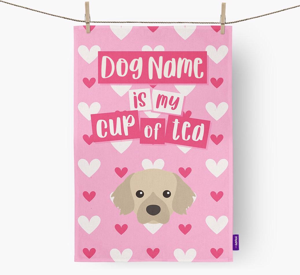 '{dogsName} is my cup of tea' Dish Towel with {breedFullName} Icon