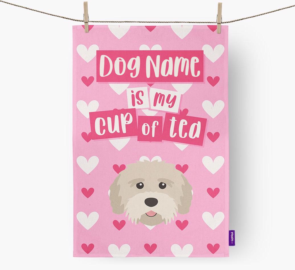 '{dogsName} is my cup of tea' Dish Towel with {breedFullName} Icon