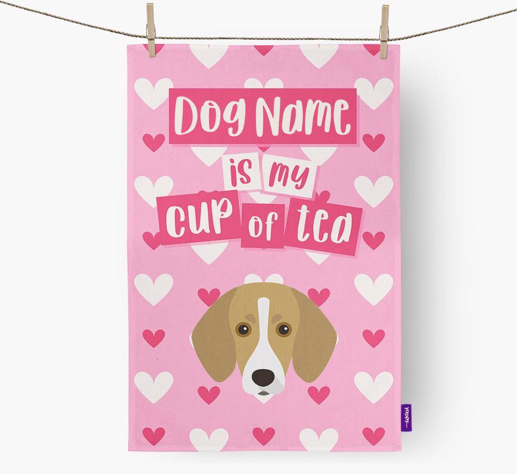 '{dogsName} is my cup of tea' Dish Towel with {breedFullName} Icon