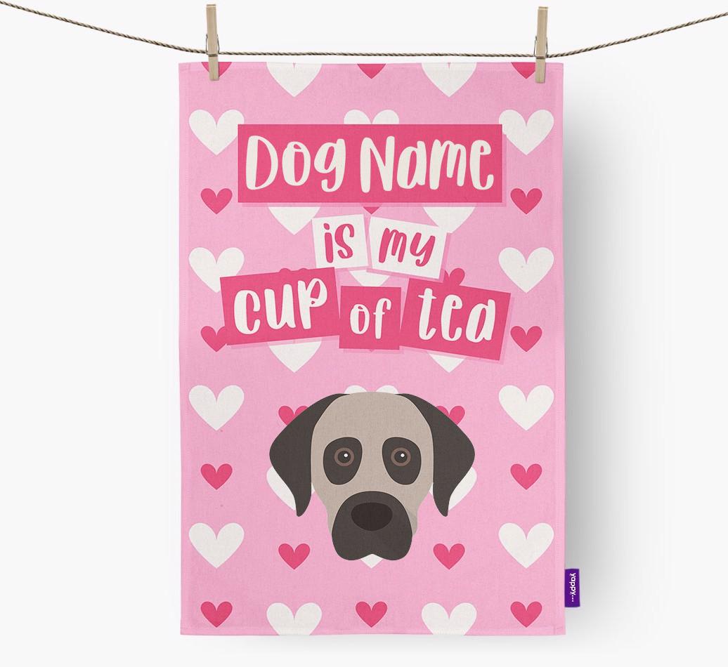 '{dogsName} is my cup of tea' Dish Towel with {breedFullName} Icon