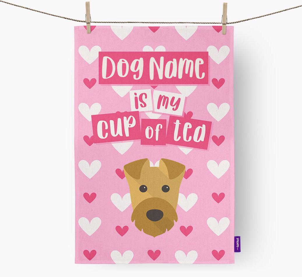 '{dogsName} is my cup of tea' Dish Towel with {breedFullName} Icon